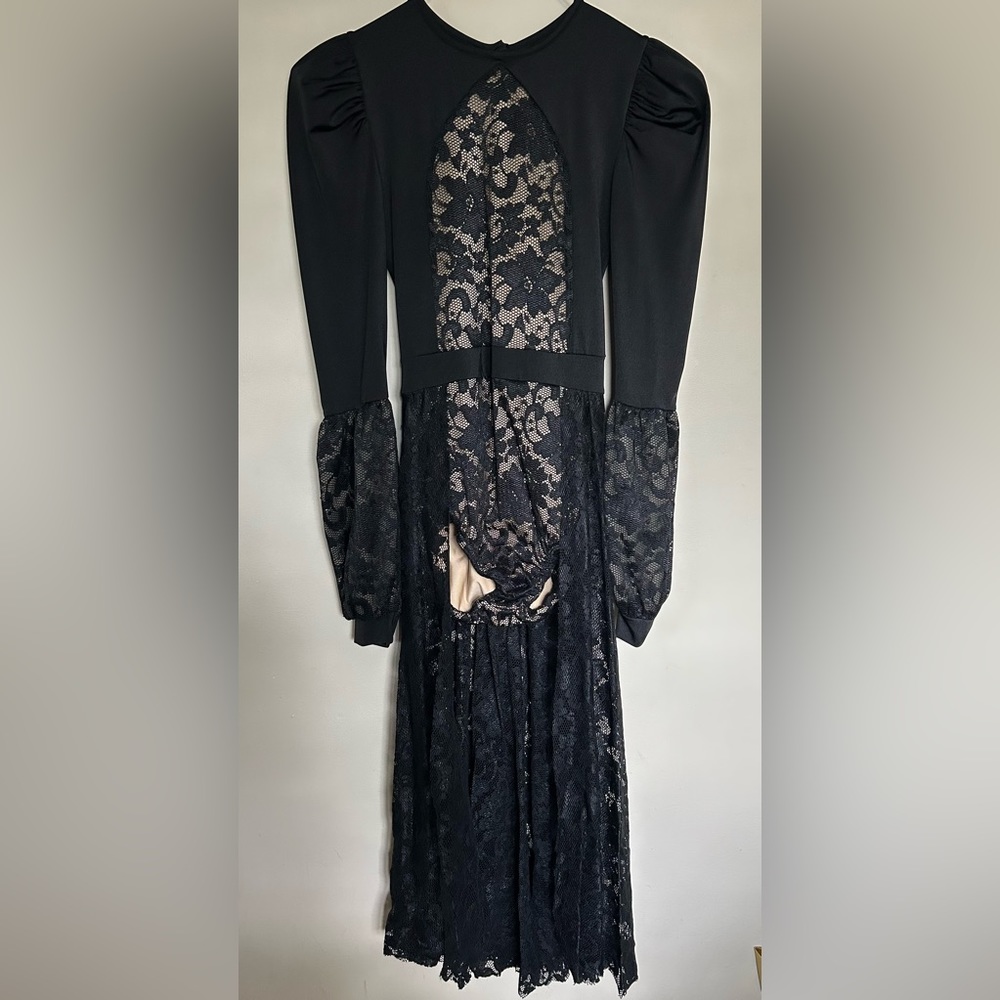 Kelle black lace long sleeve bodysuit with lace attached flowy shirt like cape